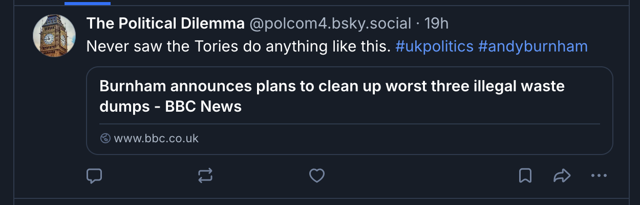 Never saw the Tories do anything like this. #ukpolitics #andyburnham Burnham announces plans to clean up worst three illegal waste dumps - BBC News